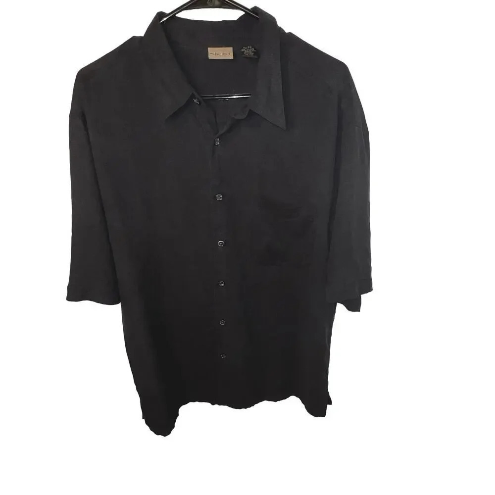 Axist, XL, 100% silk button front short sleeve collar‎ pocket vent men’s shirt ￼